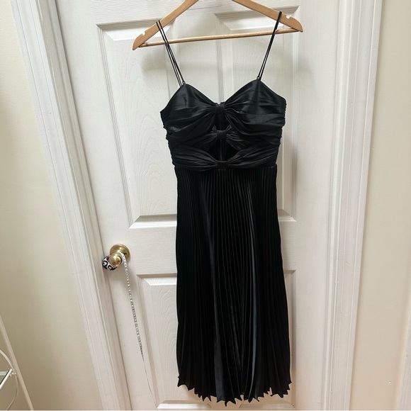 AMUR Afra Pleated Cuout Dress Black Pleated Midi Dress size 4 - Picture 2 of 10